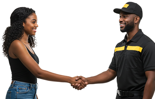 a photo of a lady and a guy shaking hands